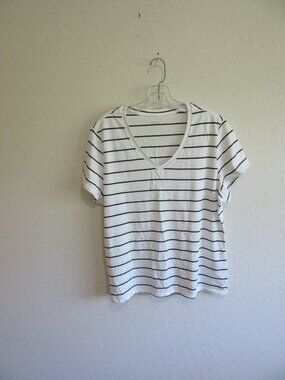 QUINCE Blue & White Stripe XL Pullover V-Neck Short Sleeve T-Shirt